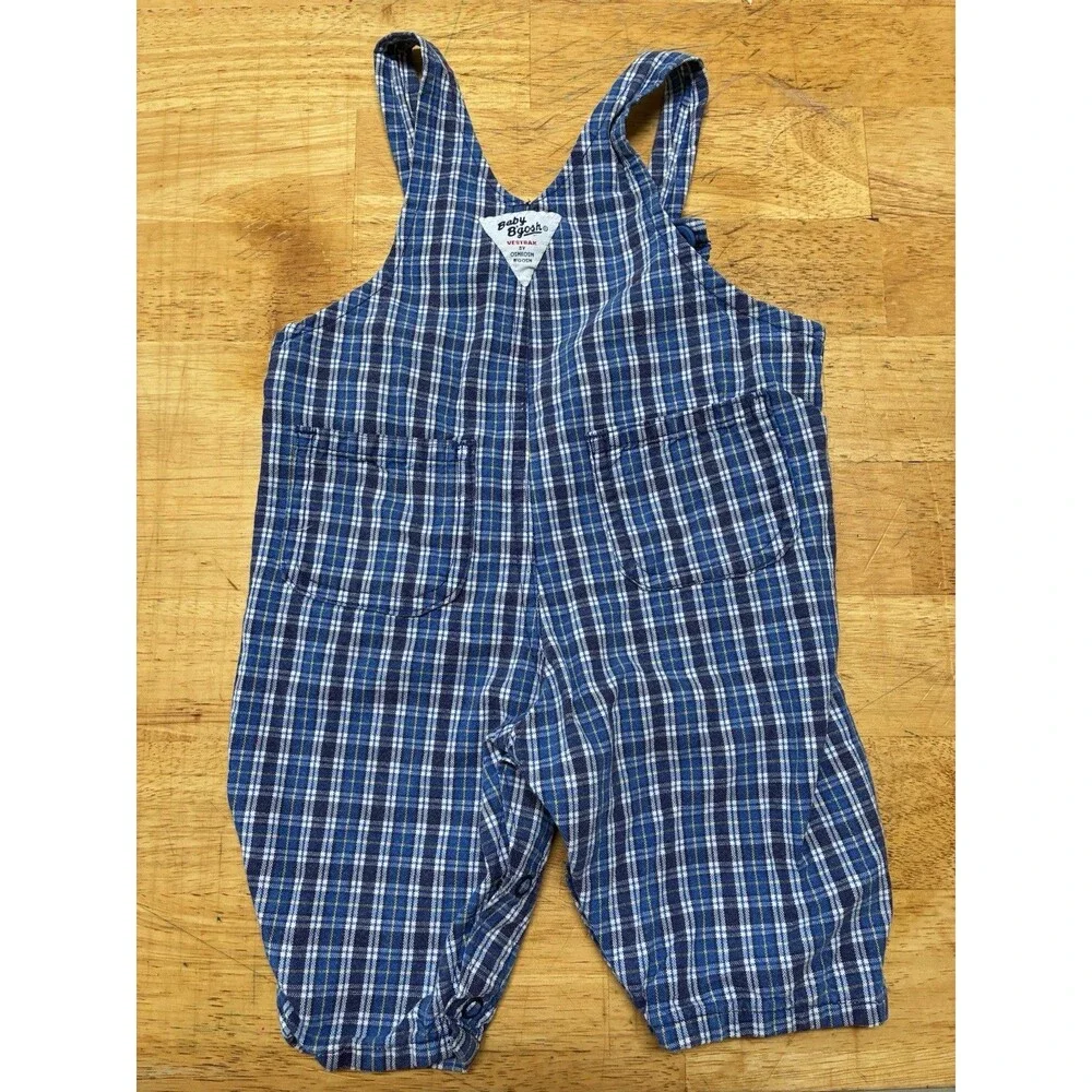 VTG Baby Bgosh Vestbak Plaid  3/6 Mo USA Blue OshKosh Overalls
